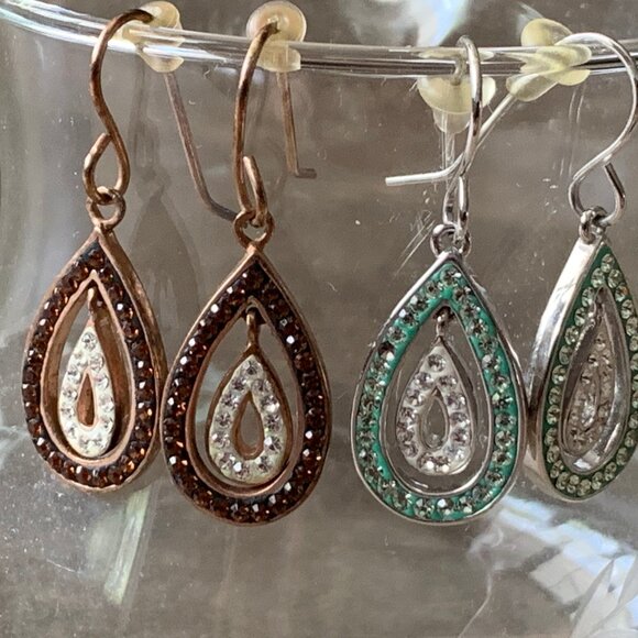 2 Pair Teardrop Earrings Faux Gems - Picture 5 of 7